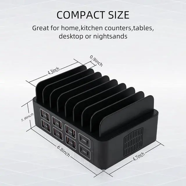 Alt view image 5 of 7 - 16 Ports Wall Charger,200W (12 USB Port+4 USB-C Port) Charger,Multiple Charging Station Desktop Compatible with iPhone 15,iPhone 14, iPhone 13, iPhone 12,Samsung,LG,Sony,Work with Any USB Devices