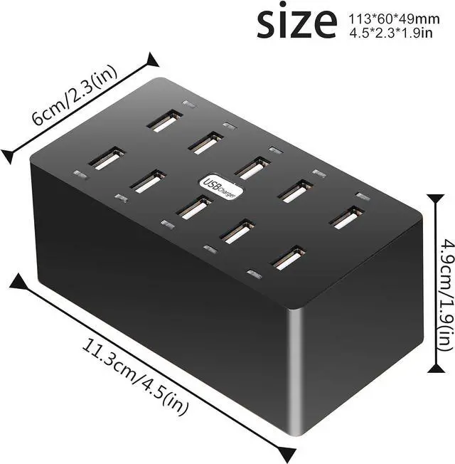 Alt view image 2 of 7 - 10 Ports Wall Charger, 50W 10-Port Family-Sized Desktop USB Rapid Charger,Multiple Charging Station,Compatible with Smartphones and Other USB Charging Devices