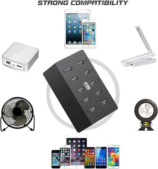 Alt view image 6 of 7 - 10 Ports Wall Charger, 50W 10-Port Family-Sized Desktop USB Rapid Charger,Multiple Charging Station,Compatible with Smartphones and Other USB Charging Devices