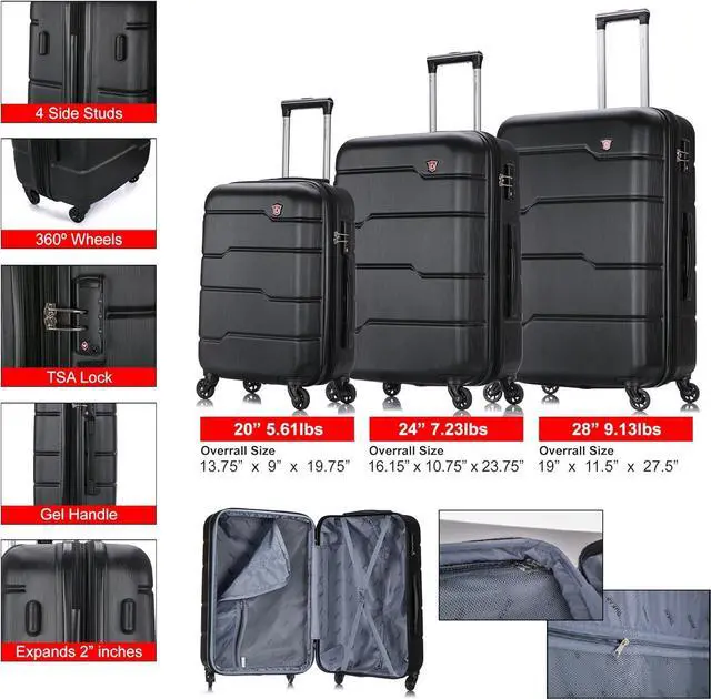 Alt view image 2 of 6 - Hardside Luggage Set with Ergonomic Handles and TSA Lock | Spacious Travel Suitcase with Four Spinner Wheels and Studs | (20/24/28) 3 Piece Luggage Set | Black