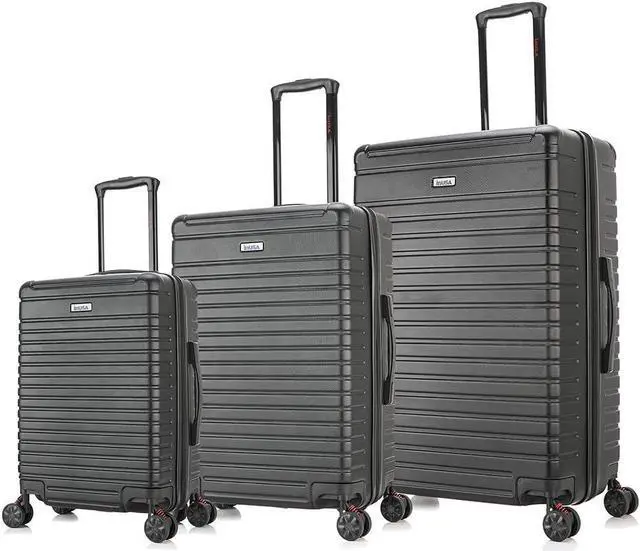 Main image of Luggage Set with Dual Spinner Wheels and Studs | Spacious Travel Suitcases with Ergonomic Handles | (20/24/28) 3 Piece Hardside Luggage Set | Black