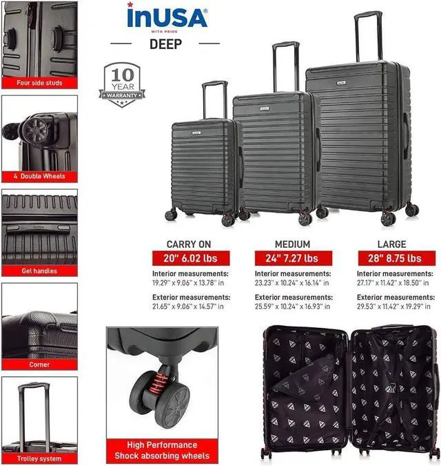 Alt view image 7 of 7 - Luggage Set with Dual Spinner Wheels and Studs | Spacious Travel Suitcases with Ergonomic Handles | (20/24/28) 3 Piece Hardside Luggage Set | Black
