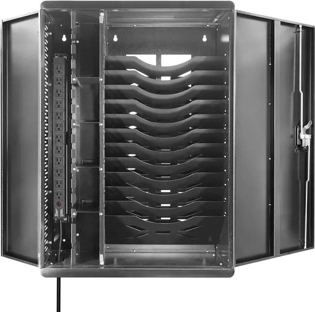 Alt view image 6 of 7 - Fully Assembled Wall Mount Tablet Charging Station,Locking Security Cabinet Charges 12 Devices,Compatible with Tablets & Chromebooks,Charging Cart for School, Office, Healthcare (Black/25 x 36)