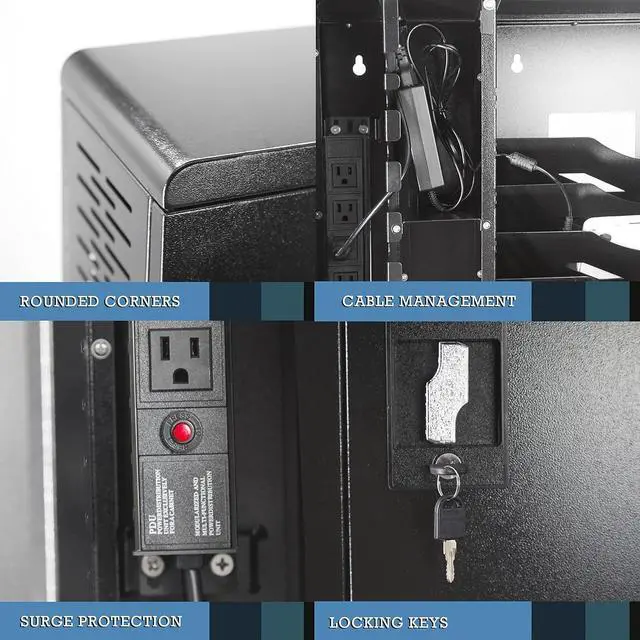 Alt view image 4 of 7 - Fully Assembled Wall Mount Tablet Charging Station,Locking Security Cabinet Charges 12 Devices,Compatible with Tablets & Chromebooks,Charging Cart for School, Office, Healthcare (Black/25 x 36)