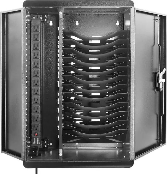 Alt view image 4 of 7 - Fully Assembled Wall Mount Tablet Charging Station,Locking Security Cabinet Charges 12 Devices,Compatible with Tablets & Chromebooks,Charging Cart for School, Office, Healthcare (Black/18 x 28)