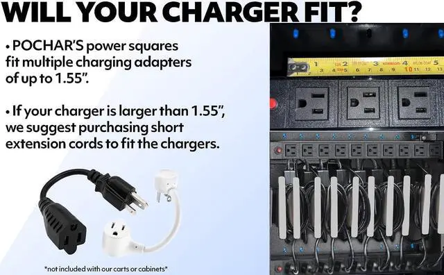 Alt view image 7 of 7 - Fully Assembled 30 Unit Device Charging Station for Chromebook, iPad, 14'' Laptop - Pre Built Charging Cart with Charger Cable Management, Circuit Breaker, Grounding Protection (Black)