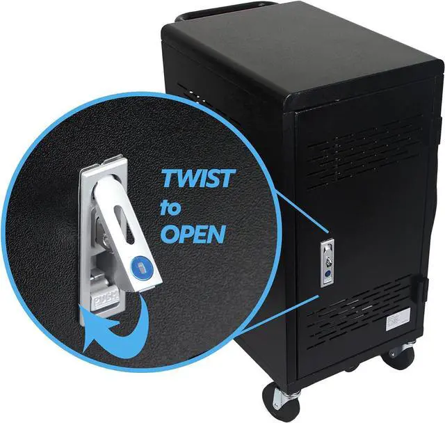 Alt view image 6 of 7 - Fully Assembled Charging Cart for 20 Tablets/Laptops up to 14'' Screensize and 1'' Thick - Includes Cable Management Dividers, Cable Clips, Storage Compartment, and Removable Doors (Black)