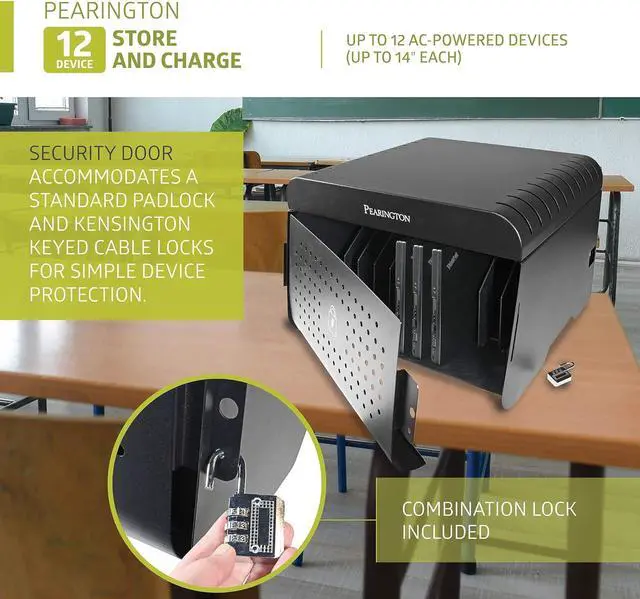 Alt view image 3 of 7 - 12 Device Portable Charging Station for Tablets, iPads, Chromebooks, and Laptop Computers with Lock, Surge Protection, for Classroom or Office