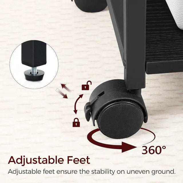 Alt view image 6 of 7 - Printer Cart, 3-Tier Mobile Printer Stand, Rolling Cart with Power Outlets and USB Ports, Home Printer Stand with 2 Hooks, for Office, Living Room, Black PTHB40E01