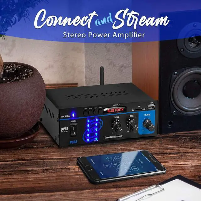 Alt view image 3 of 7 - Pyle Home Home Audio Power Amplifier System - 2X75W Mini Dual Channel Sound Stereo Receiver Box w/ LED - For Amplified Speakers, CD Player, Theater via 3.5mm RCA - For Studio, Home Use - Pyle PCA3