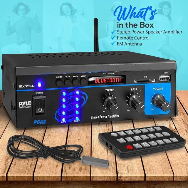 Alt view image 7 of 7 - Pyle Home Home Audio Power Amplifier System - 2X75W Mini Dual Channel Sound Stereo Receiver Box w/ LED - For Amplified Speakers, CD Player, Theater via 3.5mm RCA - For Studio, Home Use - Pyle PCA3