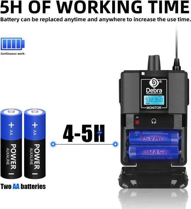 Alt view image 6 of 7 - D Debra Audio PRO ER-202 UHF Dual Channel Wireless in Ear Monitor System with Monitoring Type for Stage, Receiver for Studio, Band Performance, Live Performance (4 Bodypack with Transmitter)