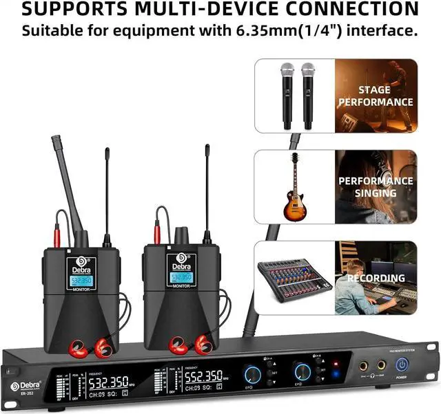 Alt view image 7 of 7 - D Debra Audio PRO ER-202 UHF Dual Channel Wireless in Ear Monitor System with Monitoring Type for Stage, Receiver for Studio, Band Performance, Live Performance (4 Bodypack with Transmitter)