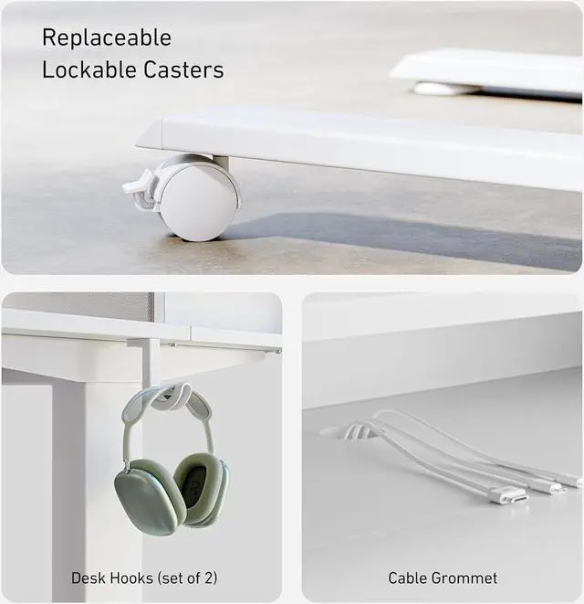 Alt view image 7 of 7 - Sturdy Height Adjustable Electric Standing Desk with Drawers, 55 x 24 Inch Stand Up Table with Large Storage Shelf, Sit Stand Desk, White Top