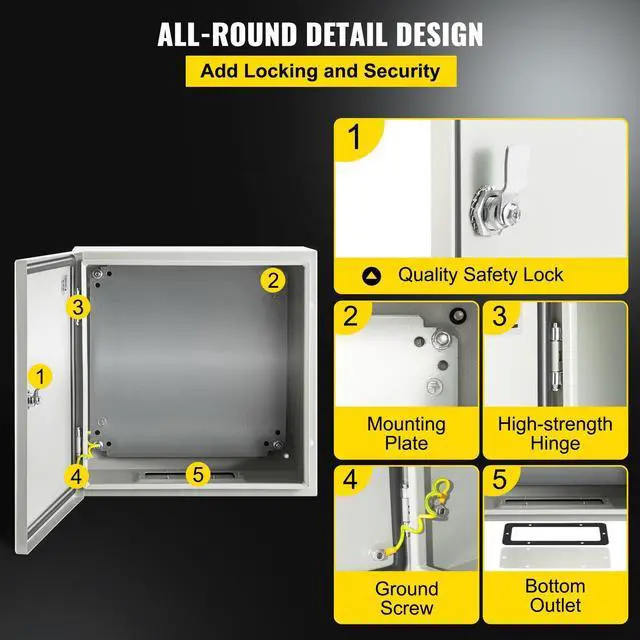 Alt view image 3 of 7 - 12x12x6'' Carbon Steel Electrical Enclosure IP65 Wall Mount Junction Box