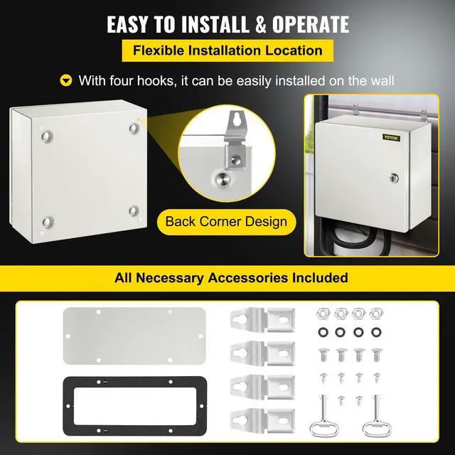 Alt view image 7 of 7 - 12x12x6'' Carbon Steel Electrical Enclosure IP65 Wall Mount Junction Box