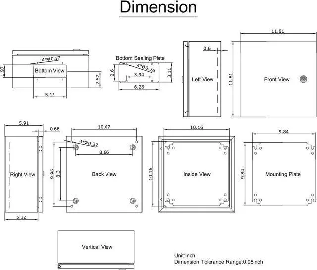 Alt view image 4 of 7 - 12x12x6'' Carbon Steel Electrical Enclosure IP65 Wall Mount Junction Box