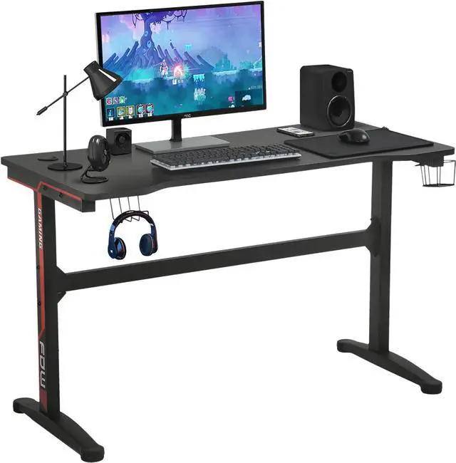 Main image of 47 Inch Computer Desk Gaming Desk T-Shape Office Desk Large Modern Ergonomic Racing Style Table Gaming Workstation for Home Office with Cup Holder Headphone Hook
