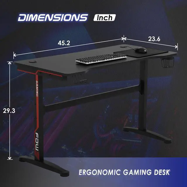 Alt view image 3 of 7 - 47 Inch Computer Desk Gaming Desk T-Shape Office Desk Large Modern Ergonomic Racing Style Table Gaming Workstation for Home Office with Cup Holder Headphone Hook