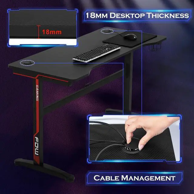 Alt view image 6 of 7 - 47 Inch Computer Desk Gaming Desk T-Shape Office Desk Large Modern Ergonomic Racing Style Table Gaming Workstation for Home Office with Cup Holder Headphone Hook