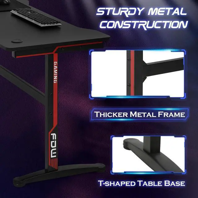 Alt view image 5 of 7 - 47 Inch Computer Desk Gaming Desk T-Shape Office Desk Large Modern Ergonomic Racing Style Table Gaming Workstation for Home Office with Cup Holder Headphone Hook