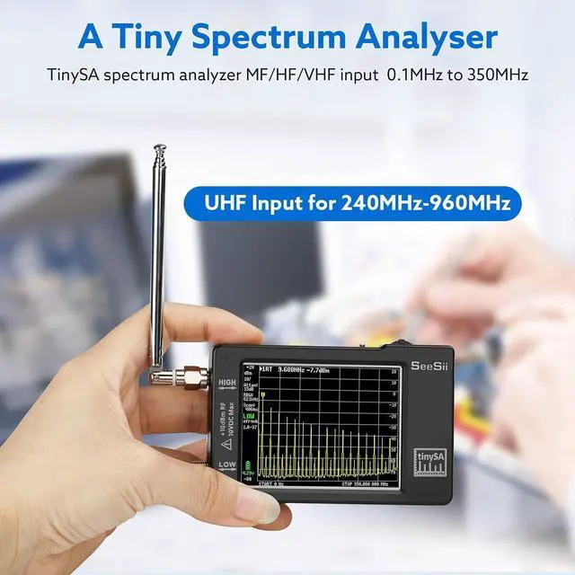 Alt view image 5 of 7 - Portable TinySA Spectrum Analyzer,SEESII Upgraded V0.3.1 Handheld Tiny Frequency Analyzer 100kHz to 960MHz MF/HF/VHF UHF Input,Signal Generator with 2.8 inch Touch Screen with ESD Protect Function