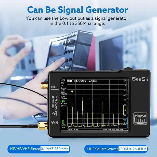 Alt view image 2 of 7 - Portable TinySA Spectrum Analyzer,SEESII Upgraded V0.3.1 Handheld Tiny Frequency Analyzer 100kHz to 960MHz MF/HF/VHF UHF Input,Signal Generator with 2.8 inch Touch Screen with ESD Protect Function