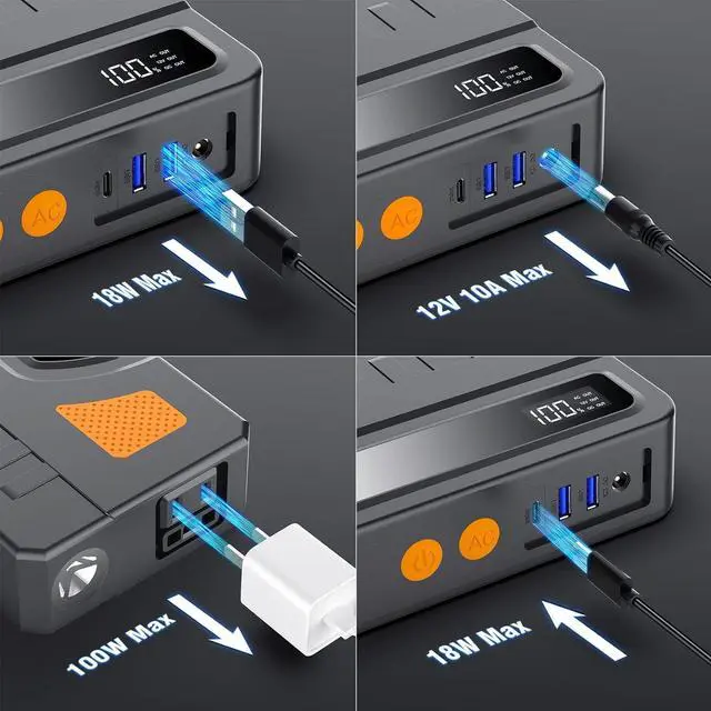 Alt view image 3 of 6 - Portable Laptop Phone Charger 66000mWh with Car Jump Starter and 110V AC Outlet, Portable Battery Pack Power Bank with LED Light for 12V Car (8L Gas or 6.5L Diesel) Home Outdoor and Camping