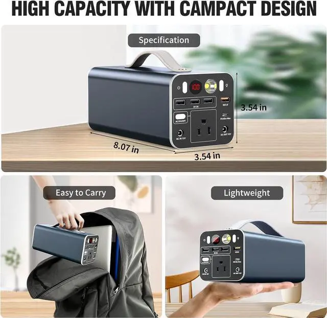 Alt view image 4 of 6 - 155Wh Portable Power Station, 42000mAh Laptop Power Bank with 150W AC Outlet, Dual Way 65W PD/USB-C Port, Laptop Charger Battery Backup Power Supply for Outdoor Camping Home Emergency Outage