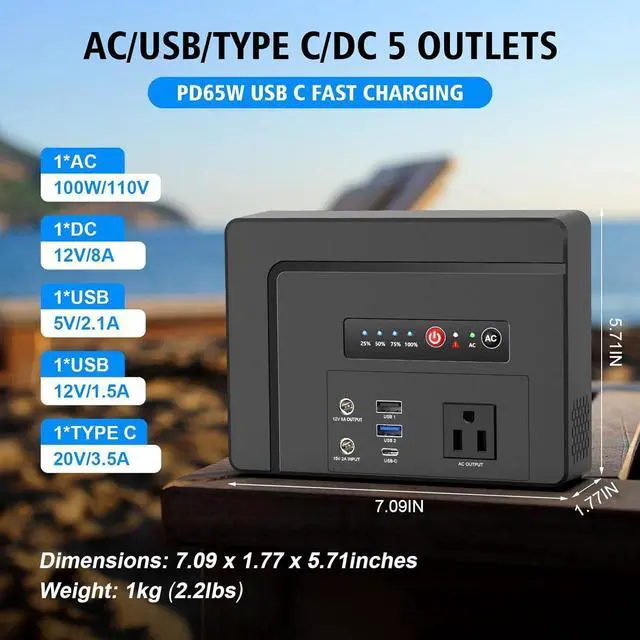 Alt view image 5 of 7 - Portable Power Bank with AC Outlet 100W, 97.68Wh/26400mAh Portable Battery Pack with DC/USB A/USB C/AC Outlet PD65W Battery Bank Fast Charging Phone Laptop Charger for Outdoor Camping Travel RV