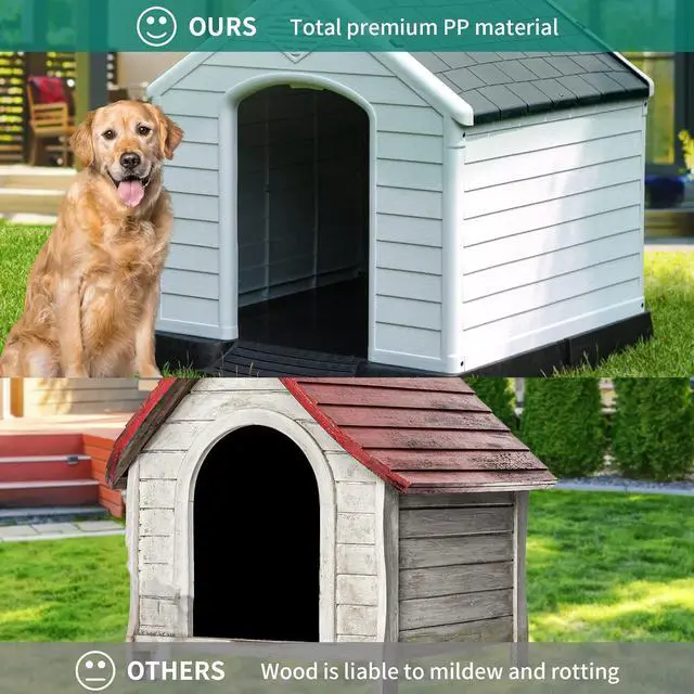 Alt view image 5 of 7 - 41'' Large Plastic Dog House Outdoor Indoor Doghouse Puppy Shelter Water Resistant Easy Assembly Sturdy Dog Kennel with Air Vents and Elevated Floor (41''L*38''W*39''H, Gray)