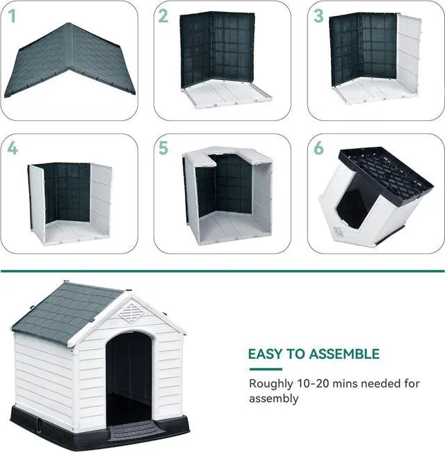 Alt view image 6 of 7 - 41'' Large Plastic Dog House Outdoor Indoor Doghouse Puppy Shelter Water Resistant Easy Assembly Sturdy Dog Kennel with Air Vents and Elevated Floor (41''L*38''W*39''H, Gray)