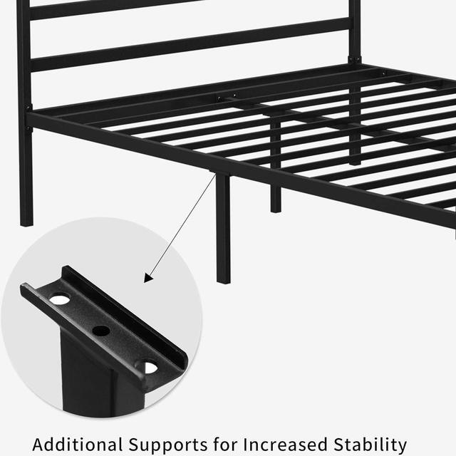 Alt view image 5 of 7 - Metal Four Poster Canopy Bed Frame 14 Inch Platform with Built-in Headboard Strong Metal Slat Mattress Support, No Box Spring Needed, Black, King Size
