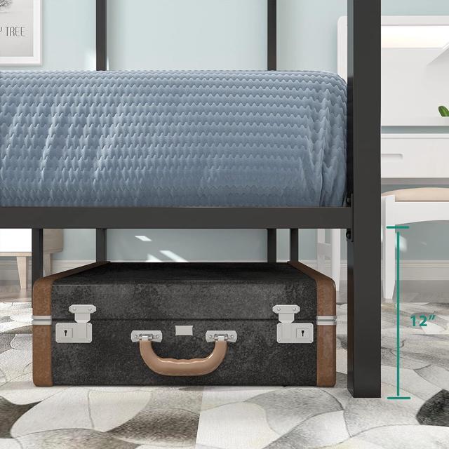 Alt view image 7 of 7 - Metal Four Poster Canopy Bed Frame 14 Inch Platform with Built-in Headboard Strong Metal Slat Mattress Support, No Box Spring Needed, Black, King Size
