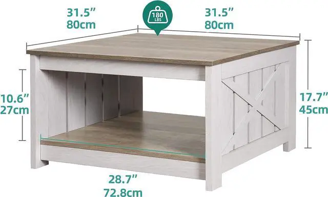 Alt view image 2 of 7 - Square Wood Modern Rustic Coffee Table with Half Open Storage Compartment for Living Room