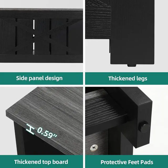 Alt view image 7 of 7 - Coffee Table Farmhouse Coffee Table with Storage Rustic Wood Cocktail Table,Square Coffee Table for Living Meeting Room with Half Open Storage Compartment,Grey and Black