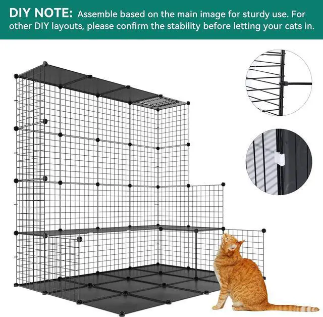 Alt view image 4 of 7 - Indoor Cat Cage 2 Tier Kitten Cage House Cat Enclosure Outdoor Small Animal DIY Pet Playpen Detachable Metal Kennel for Ferret Kitty, Bunny, Chinchilla, Squirrel, rv Travel, Camping
