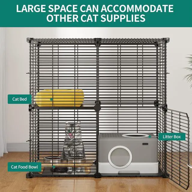 Alt view image 6 of 7 - Indoor Cat Cage 2 Tier Kitten Cage House Cat Enclosure Outdoor Small Animal DIY Pet Playpen Detachable Metal Kennel for Ferret Kitty, Bunny, Chinchilla, Squirrel, rv Travel, Camping