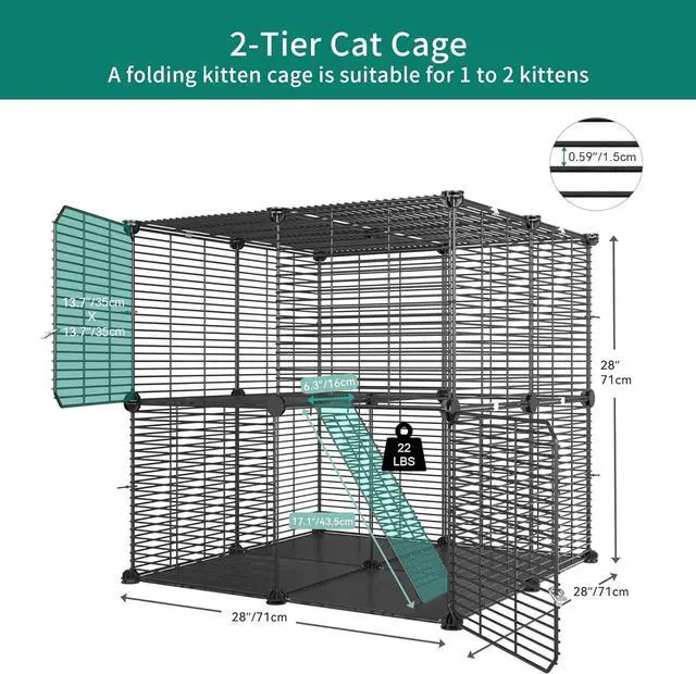 Alt view image 3 of 7 - Cat Cage 2 Tier Indoor Cat Enclosures Kitten Cage DIY Pet Playpen Metal Kennel for 1-2 Cats, Ferret, Chinchilla, Rabbit, Small Animals, Kitty, Squirrel, RV Travel, Camping