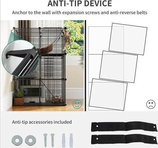 Alt view image 4 of 7 - Cat Cage Indoor Cat Enclosures DIY Cat Playpen Metal Kennel with Extra Large Hammock for 1-2 Cats, Ferret, Chinchilla, Rabbit, Small Animals