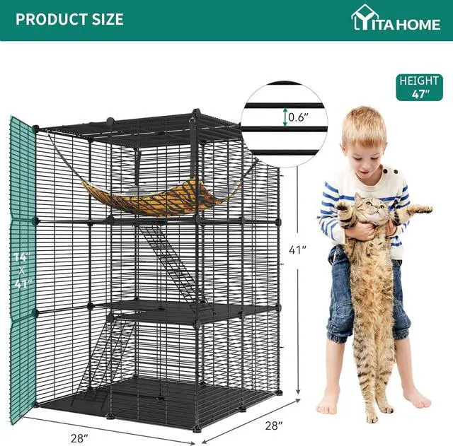 Alt view image 3 of 7 - Cat Cage Indoor Cat Enclosures DIY Cat Playpen Metal Kennel with Extra Large Hammock for 1-2 Cats, Ferret, Chinchilla, Rabbit, Small Animals