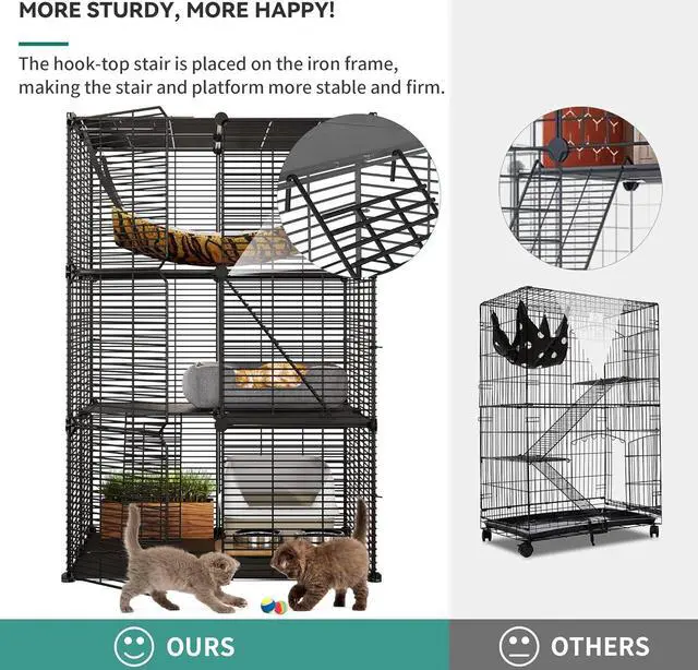Alt view image 5 of 7 - Cat Cage Indoor Cat Enclosures DIY Cat Playpen Metal Kennel with Extra Large Hammock for 1-2 Cats, Ferret, Chinchilla, Rabbit, Small Animals