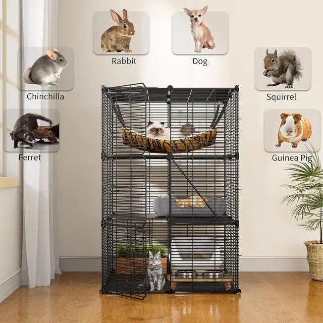 Alt view image 6 of 7 - Cat Cage Indoor Cat Enclosures DIY Cat Playpen Metal Kennel with Extra Large Hammock for 1-2 Cats, Ferret, Chinchilla, Rabbit, Small Animals