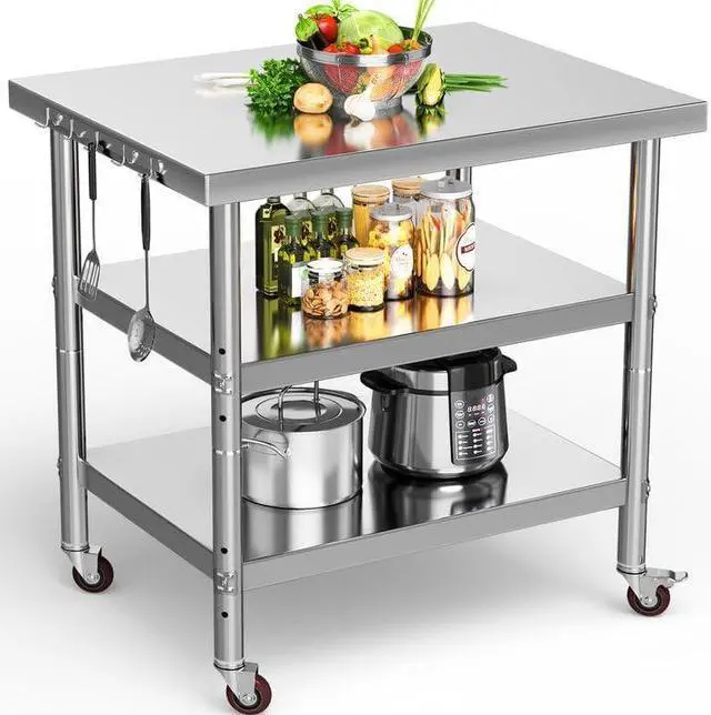 Main image of Stainless Steel Table, 36" X 24" Work Table with Wheels, 3 Shelves Metal Table Prep Table for Home Kitchen Restaurant Garage Warehouse Outdoor
