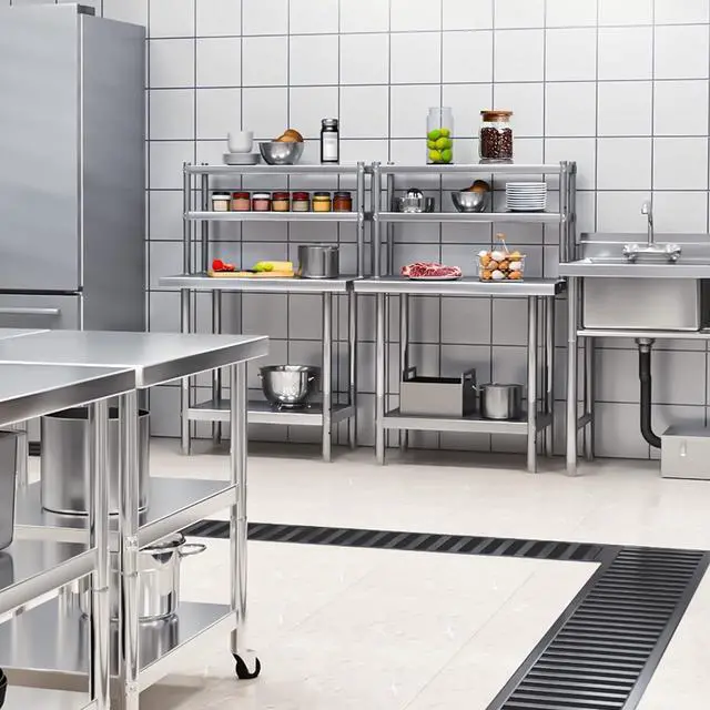 Alt view image 7 of 7 - Stainless Steel Table with Overshelves, 36" X 24" Work Table with 36" X 12" Shelf, Metal Table Prep Table for Home Kitchen Restaurant Garage Warehouse