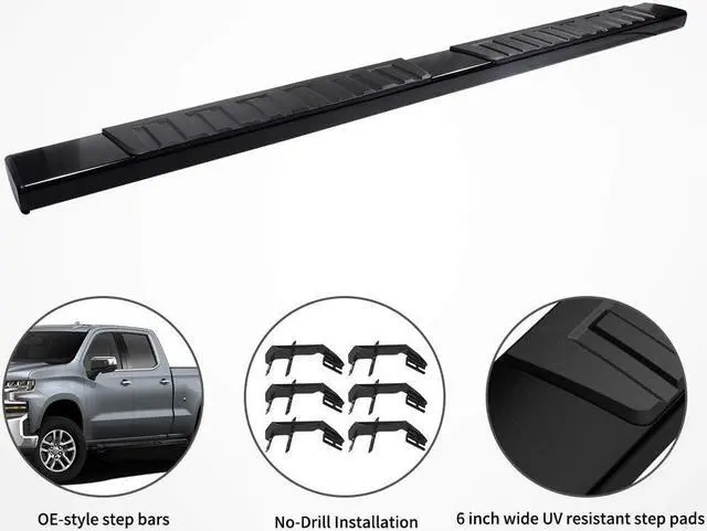 Alt view image 5 of 7 - 6 inch Running Boards Compatible with 2015-2024 Ford F-150 SuperCrew Cab Pickup 4-Door & 2017-2024 Ford F-250 F-350 Super Duty Crew Cab Black Textured Aluminum Side Steps Nerf Bars