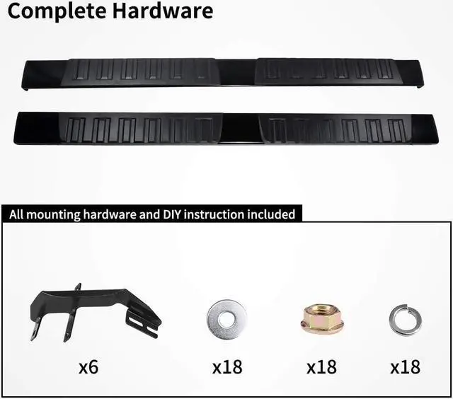 Alt view image 6 of 7 - 6 inch Running Boards Compatible with 2015-2024 Ford F-150 SuperCrew Cab Pickup 4-Door & 2017-2024 Ford F-250 F-350 Super Duty Crew Cab Black Textured Aluminum Side Steps Nerf Bars