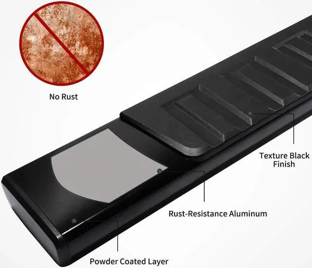 Alt view image 3 of 7 - 6 inch Running Boards Compatible with 2015-2024 Ford F-150 SuperCrew Cab Pickup 4-Door & 2017-2024 Ford F-250 F-350 Super Duty Crew Cab Black Textured Aluminum Side Steps Nerf Bars