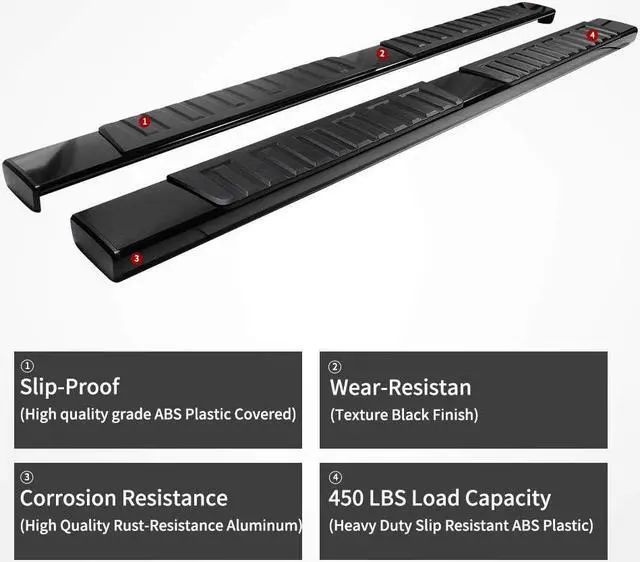 Alt view image 4 of 7 - 6 inch Running Boards Compatible with 2015-2024 Ford F-150 SuperCrew Cab Pickup 4-Door & 2017-2024 Ford F-250 F-350 Super Duty Crew Cab Black Textured Aluminum Side Steps Nerf Bars
