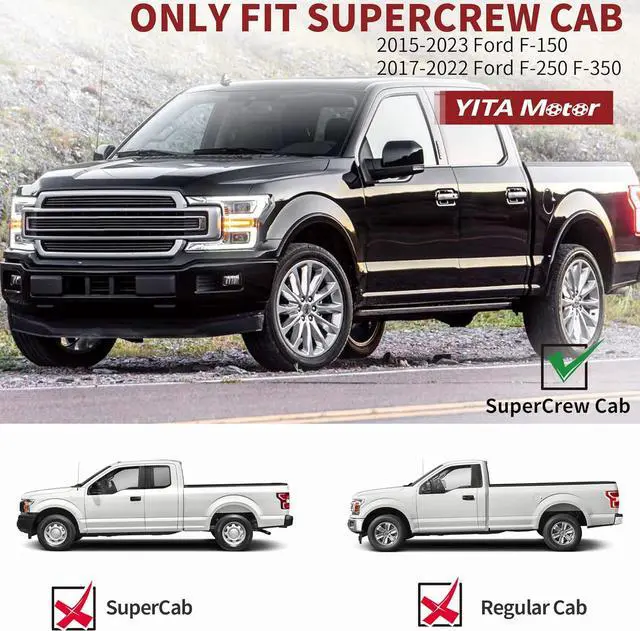 Alt view image 2 of 7 - 6 inch Running Boards Compatible with 2015-2024 Ford F-150 SuperCrew Cab Pickup 4-Door & 2017-2024 Ford F-250 F-350 Super Duty Crew Cab Black Textured Aluminum Side Steps Nerf Bars